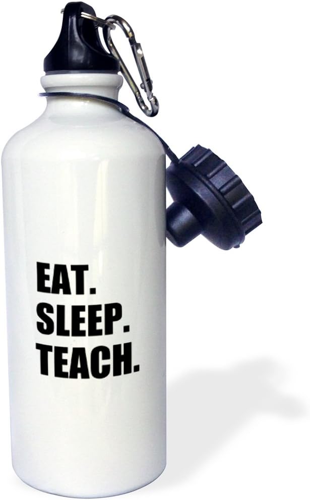 3dRose Eat Sleep Fun School Teacher Gifts-Teaching Job Black Text Sports Water Bottle, 21 oz, Multicolor