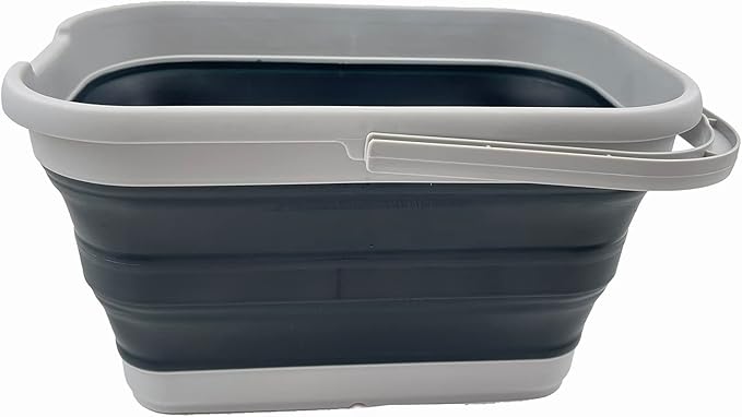 SAMMART 12L (3.1 gallon) Collapsible Rectangular Handy Basket/Bucket/Multiuse Foldable Water Pail for Camping, Fishing (Slate Grey (Set of 2))