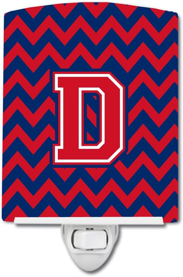 Caroline's Treasures CJ1054-DCNL Letter D Chevron Yale Blue and Crimson Ceramic Night Light Compact, UL-Certified, Ideal for Bedroom, Bathroom, Nursery, Hallway, Kitchen, 6x4x3, Multicolor
