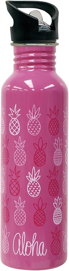 Hawaiian Stainless Steel Water Bottle Pineapple Sunday Pink