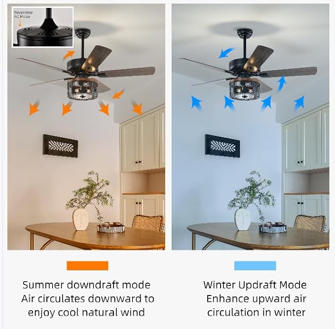 NicBex Ceiling Fan 52 Inch Ceiling Fan with Lights Vintage Ceiling Fans with 5 Blades and Remote Control Ceiling Fan with Round Lamp Shade for Bedroom, Living Room, Matte Black