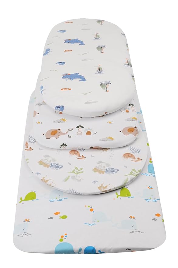 Bassinet Sheets Compatible with Graco Pack ‘n-Play Dome LX Bassinet (not Playard), 2 Pack, 100% Jersey Knit Cotton 190GSM, Ultra Soft Breathable, Dolphin and Whale