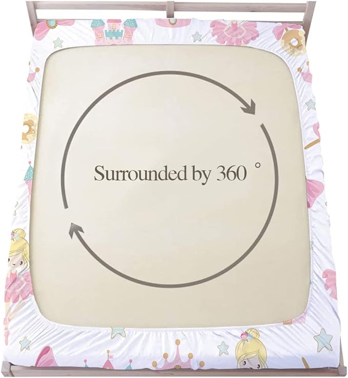 Dancing Princess Fitted Sheet Set Full for Kids Girls Teens Castle Crown Pattern Bed Sheet 2 Piece 3D Print Pink Dreaming Style Sheet Set