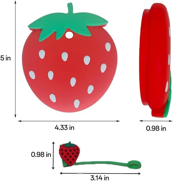 Lid Protective For 40 Oz Stanley Cup&Straw Cap,Stanley Cup Silicone Dust Cover,Stanley Cup Cute Accessories,Strawberry/Avocado/Pink Flower Design (Strawberry)