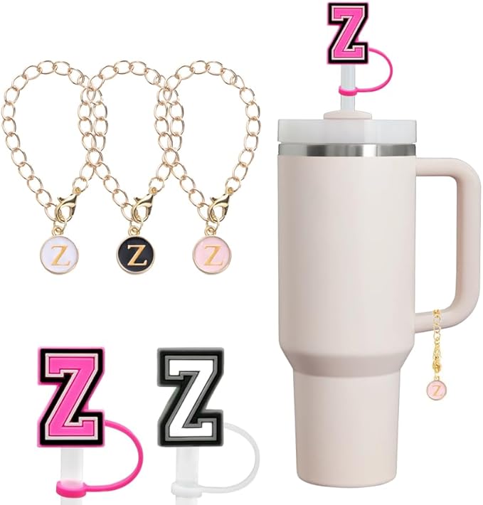 compaitable with stanley cup with accessories,30&40 oz,1 charm letter chain for handle with stanley straw top letter cover for stanley cup (z), small