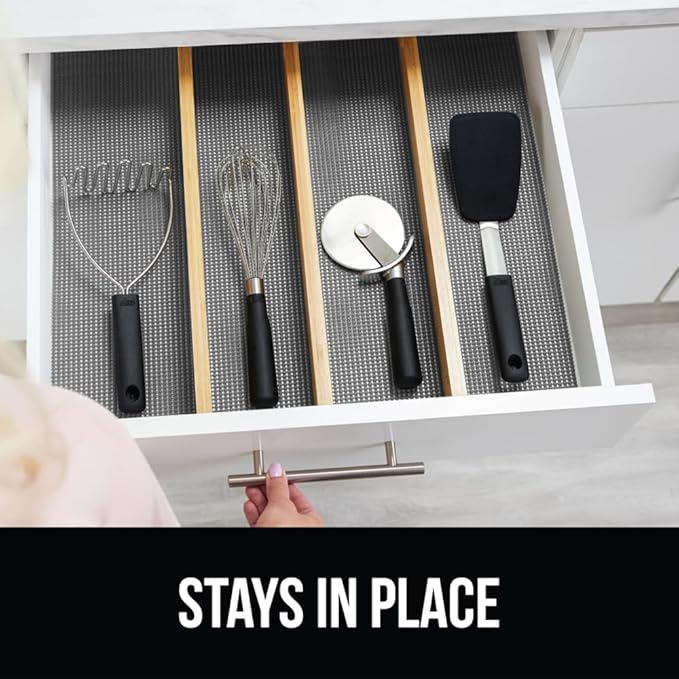 Gorilla Grip powerGRIP Drawer Shelf and Cabinet Liner, Thick Strong Hold, Non-Adhesive Liners Protect Kitchen Cabinets and Cupboard, Bathroom Drawers, Easy Install, Breathable Mat, 12" x30', Gray