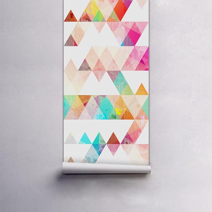 Amaonm Removable 15.8 x 98.4inch Rainbow Colorful Geometry Triangle Wall Decals DIY Wallpaper Wall Stickers Murals Decor for Kids Children Babys Girls Bedroom Teens Nursery Living Room Door Desk Decoration (Triangle)