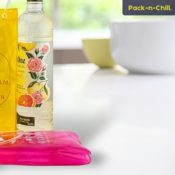 Ice Wine Bag, 2-Pack Collapsible Portable Wine Chiller (Pink & Yellow), Wine Bottle Chiller Ice Bag with Handles, Chill Wine Champagne Beers and Ice Drinks, Wine Gift Bag