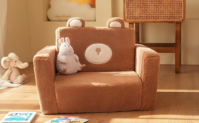 LonSEA Furniture, Teddy Bear, Baby Chair for Toddler, Toddler Bed, Convertible Sofa to Lounger - Comfy 2-in-1 Flip Open Couch/Sleeper for Kids, Toddler Cot, Light Brown