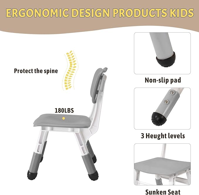 Kids Table and 6 Chair Set - Height Adjustable, Multifunctional Desk, Ergonomically Designed Chairs, Max 300lbs, for Ages 2-10, Classroom, Daycares, Home