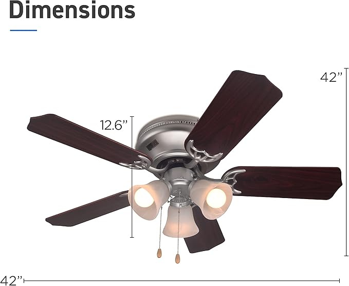 COMMERCIAL COOL 42” Contemporary Ceiling Fan with Lights, Cools up to 175 Sq. Ft., Ideal for Medium Sized Rooms, Equipped with Dual Chain, 5 Reversible Dual Finish Blades & Featuring 3 Air Flow Speeds