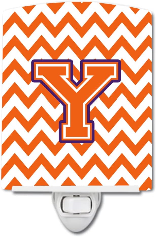 Caroline's Treasures CJ1062-YCNL Letter Y Chevron Orange and Regalia Ceramic Night Light Compact, UL-Certified, Ideal for Bedroom, Bathroom, Nursery, Hallway, Kitchen, 6x4x3, Multicolor