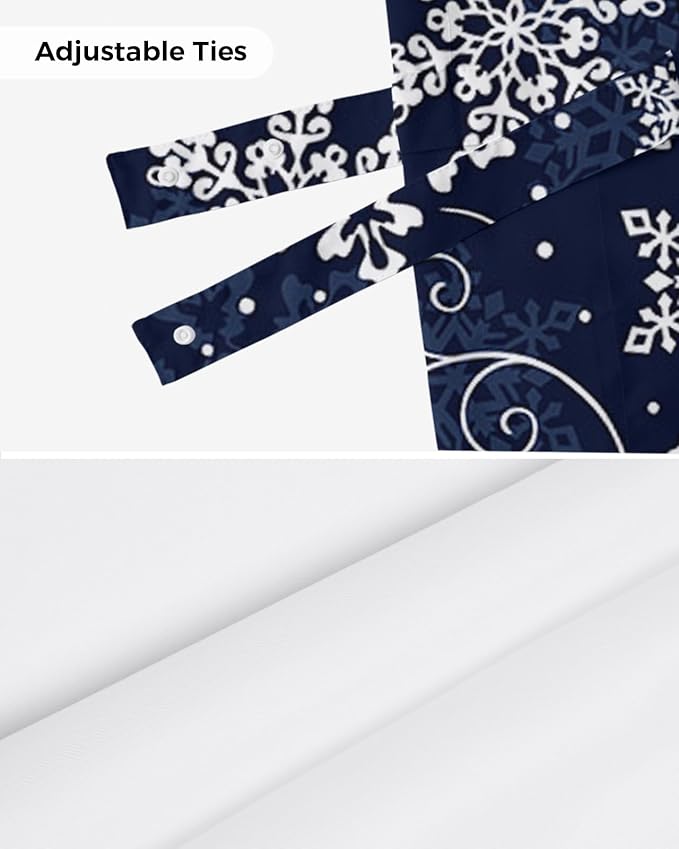 Christmas Blackout Tie Up Valance Curtains for Kitchen Windows White Navy Snowflakes Pattern Window Toppers Balloon Shades for Living Room/Bathroom/Bedroom,1 Panel, 42" X 12", Winter