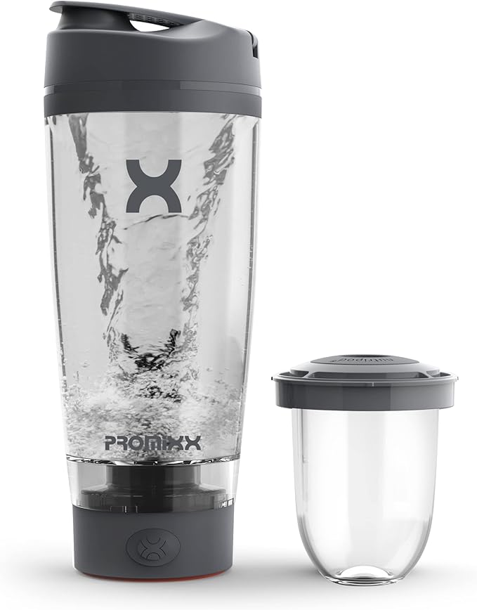 Promixx Pro Shaker Bottle | Rechargeable, Powerful for Smooth Protein Shakes | includes Supplement Storage - BPA Free | 20oz Cup (Graphite Gray)