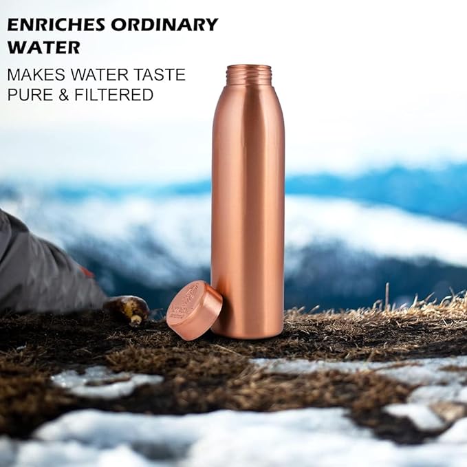 Copper Water Bottle 1Liter - Gift Box of 6, Plain, an Ayurvedic vessel made from pure copper - helps you drink more water, with many health benefits