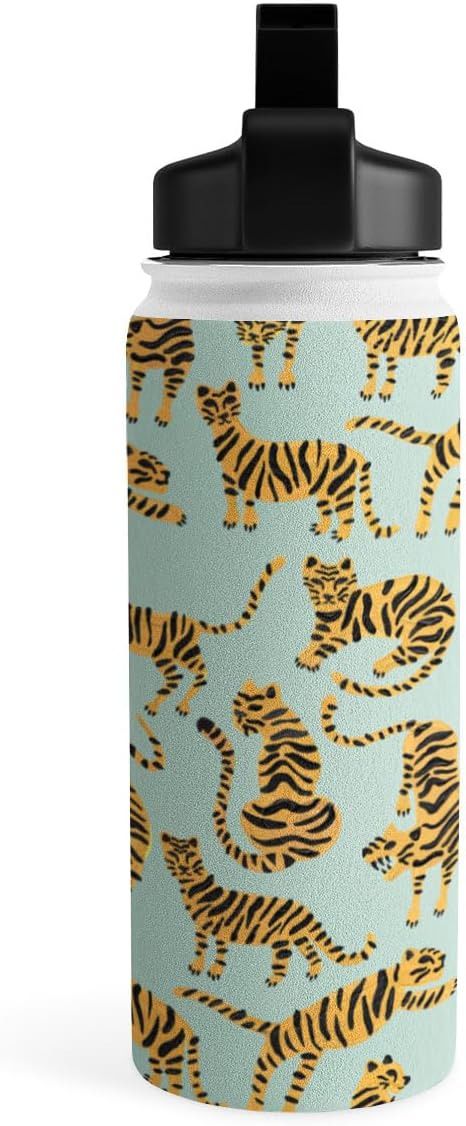 Deny Designs Water Bottle, Straw Lid 18 oz, Cat Coquillette Tiger Collection Mint Orange
