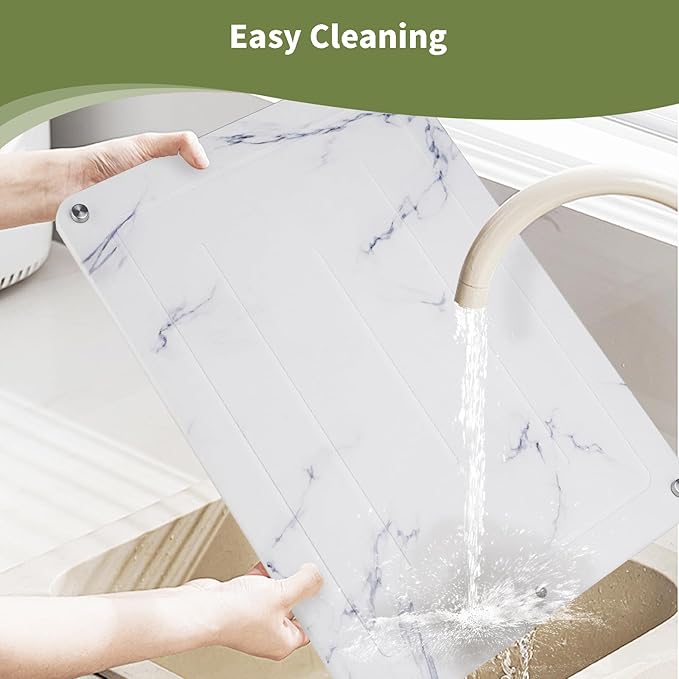 Stone Drying Mat For Kitchen Counter,Coffee Mat,Ultra Absorbent, Fast Dry, Non-Slip, Heat Resistant Drying Stone For Counter(15.8x11.8 inch,White Marble)