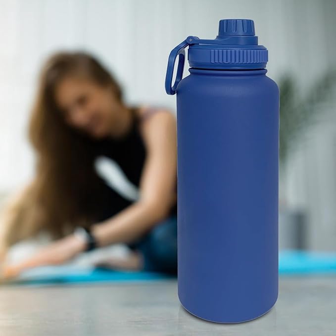 40oz Insulated Water Bottle ,Stainless Steel Sports Water Cup Flask with 2 Lids, Wide Mouth Travel Thermal Mug,Outdoor Sports Bottle(Dark Blue)