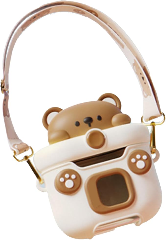 Keenso Camera Cup for Kids and Adults with Straw, 550ml Portable Cartoon Water Bottle for Office and Outdoor (Creamy White)