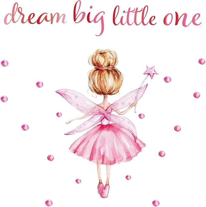 Back of Little Ballerina Wall Decals for Girls Bedroom Princess Wall Stickers Pink Kids Room Decor Decoration Watercolor Wall Murals Peel and Stick for Playroom Classroom Living Room Nursery