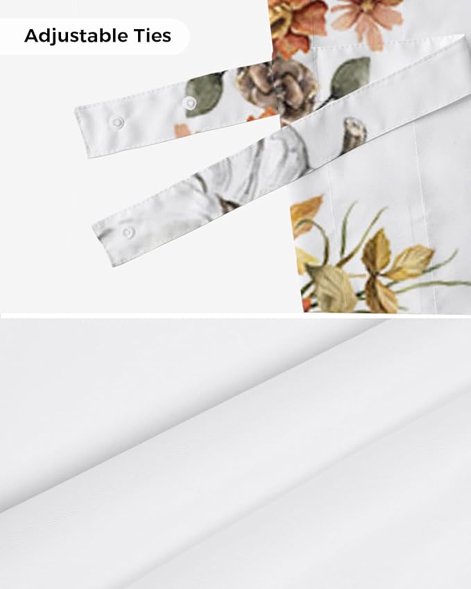 Fall Floral Leaves Blackout Tie Up Valance Curtains for Kitchen Windows Thanksgiving Pumpkins Window Toppers Balloon Shades for Living Room/Bathroom/Bedroom,1 Panel,42" X 18" Boho