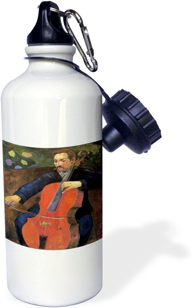 3dRose Upaupa Schneklud by Paul Gauguin, Man Playing a Cello Sports Water Bottle, 21oz, Multicolored