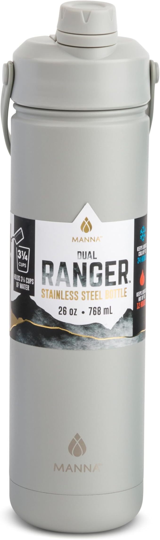 Manna Ranger Dual Insulated Stainless Steel Bottle - 26 Oz - Coal Powder Coat