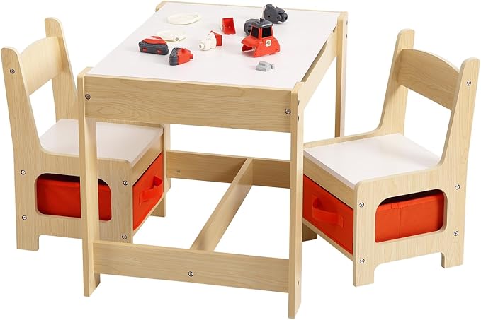 4-in-1 Kids Activity Table Set, Kids Table and Chair Set with/Storage, Removable Tabletop, Chalkboard, 3-Piece Toddler Furniture Set for Art, Crafts, Drawing, Reading, Playroom