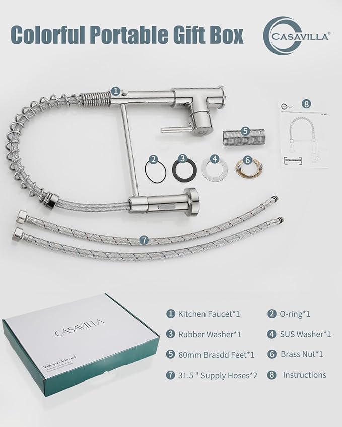 Kitchen Faucet, Commercial Kitchen Sink Faucets with Pull Down Sprayer, Stainless Steel Faucets for Kitchen Sinks, Dual Function Spray Head, Single Handle Spring Kitchen Faucets -Brushed Nickel