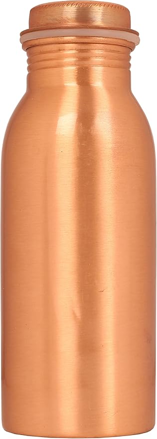 Pure Copper Water Bottle - Handcrafted - Ayurveda health benefits - Large 17.50 oz - Leak proof - Easy to carry for Sports, Fitness, Yoga, School - Natural Copper Finish