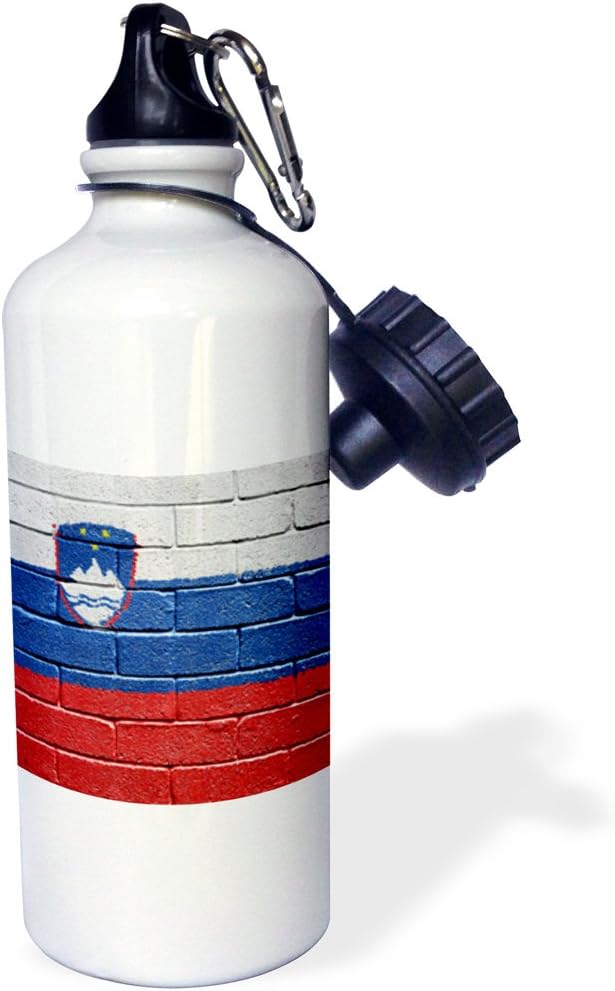3dRose "National flag of Slovenia painted onto a brick wall Slovenian" Sports Water Bottle, 21 oz, White