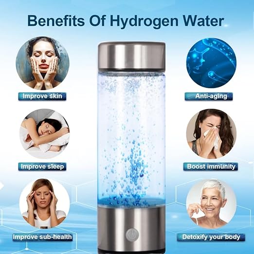 Hydrogen Water Bottle,Portable Hydrogen Water Generator Machine, Improve Water in 3 Minutes Quick Electrolysis, Suitable for Home, Office, Travel, Daily Drinking (Silver)