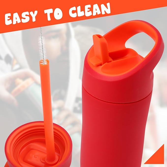 2pcs Replacement Straws with 2pcs Replacement Gasket, Reusable Straws Lid Seal Rings Bottle Straws Replacement Parts Accessories Compatible with Gatorade 12oz Kids' Rookie Metal Water Bottle(Orange)