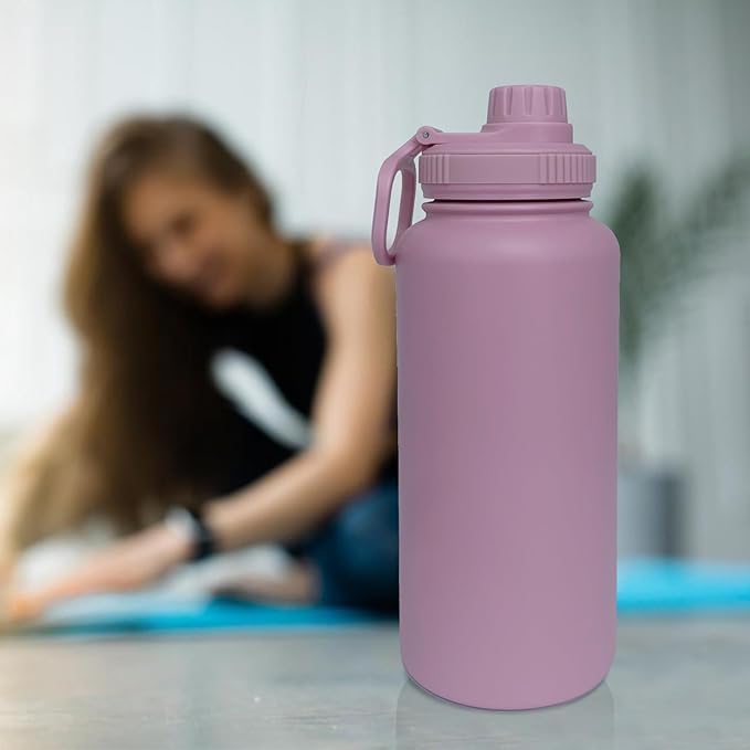 32oz Insulated Water Bottle ,Stainless Steel Sports Water Cup Flask with 2 Lids, Wide Mouth Travel Thermal Mug,Outdoor Sports Bottle(Jelly Purple)