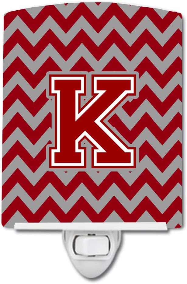 Caroline's Treasures CJ1049-KCNL Letter K Chevron Maroon and White Ceramic Night Light Compact, UL-Certified, Ideal for Bedroom, Bathroom, Nursery, Hallway, Kitchen, 6x4x3, Multicolor