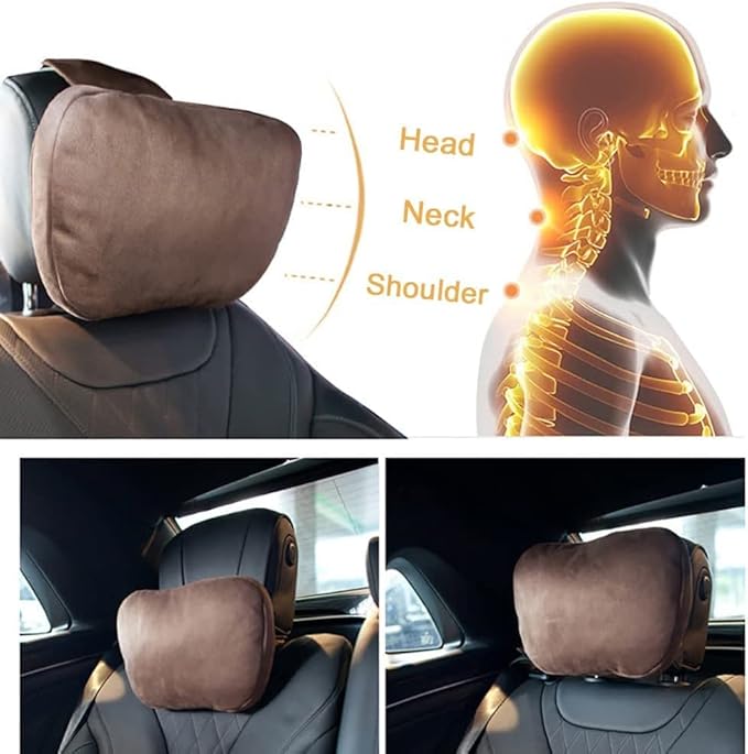 2Pcs Car Neck Pillows for headrests,for Travel Interior Accessories and Suede Support Head Pillows,Balance Neck Pillow Designed to Relieve Neck Pain and Muscle Tension.(Beige)