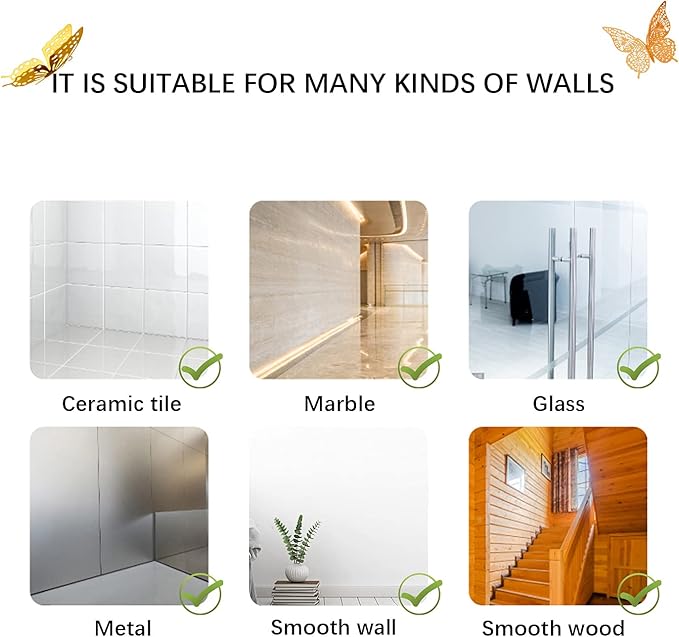 SAOROPEB 3D Butterfly Wall Decor, 72 Pcs 3 Styles 3 Sizes, Removable Metallic Wall Decor Sticker Room Mural Decals for Kids Bedroom Nursery Classroom Party Decoration Wedding Decor DIY Gift (3 Color)