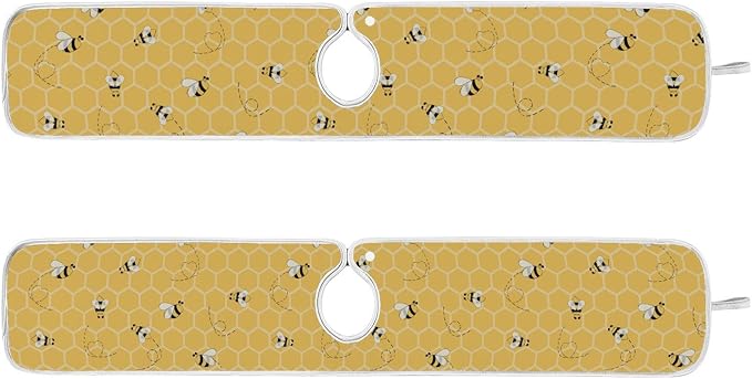 Kitchen Faucet Absorbent Mat,Bees Honey Honeycombs Water Splash Guard for Sink, Faucet Drip Catcher Thicken Sponge Microfiber Faucet Water Catcher Mat Sink Absorbent Mat for Kitchen 23x5in 2 Pack