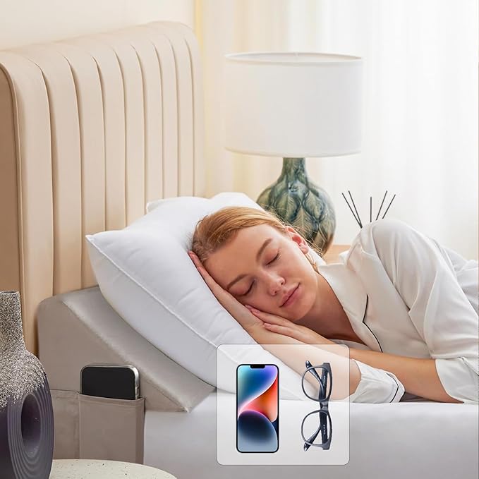 Queen Bed Wedge Pillow for Headboard, Foam Headboard Pillow, Bed Gap Filler, Mattress Wedge, Mattress Gap Filler Queen - Fill The Gap (0-7") Between Headboard and Mattress (Gray, 60"x10"x6")