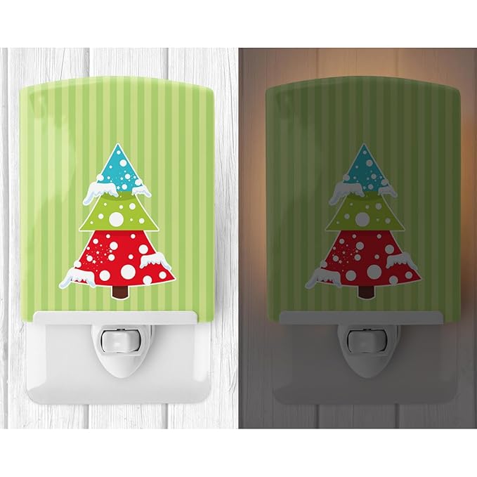 Caroline's Treasures BB8680CNL Merry Christmas Tree and Stripes Ceramic Night Light Compact, UL-Certified, Ideal for Bedroom, Bathroom, Nursery, Hallway, Kitchen, 6x4x3, Multicolor