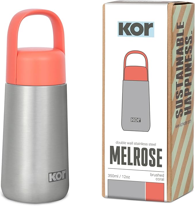 KOR Melrose 12oz Double Wall Insulated Water Bottle - Keeps Beverages Hot for 12hrs, Cold for 24hrs - Stainless Steel Design - Contoured Perfect Spout for Drinking