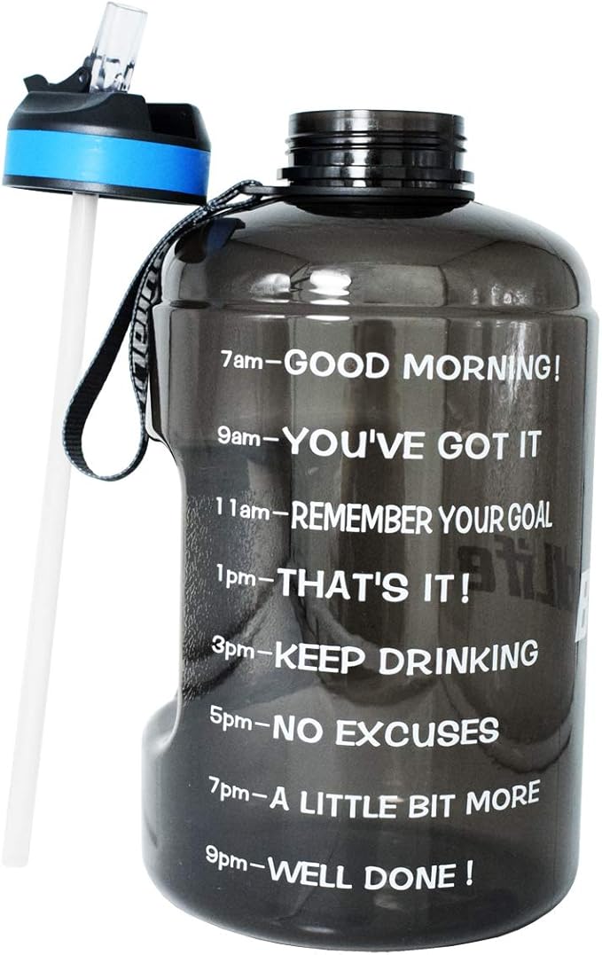 QuiFit Motivational Gallon Water Bottle - with Straw & Time Marker BPA Free Large Reusable Sport Water Jug with Handle for Fitness Outdoor Enthusiasts Leak-Proof