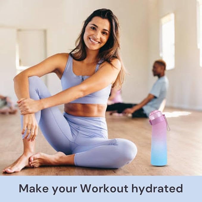 650ml Air Water Bottle with 7 Flavour Pods | BPA Free, Scented, 0 Sugar, 0 Calorie, Sports Water Bottles | Drinking Fruit Fragrance Cup for Fitness, Outdoor, Gym | Starter set (Pink Blue)