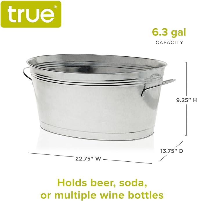 True Ice Buckets for Parties 6.3 Gallons (23.8 Liters), Large Galvanized Tubs for Drinks, Large Beverage Tubs for Parties, Galvanized Bucket, Set of 1