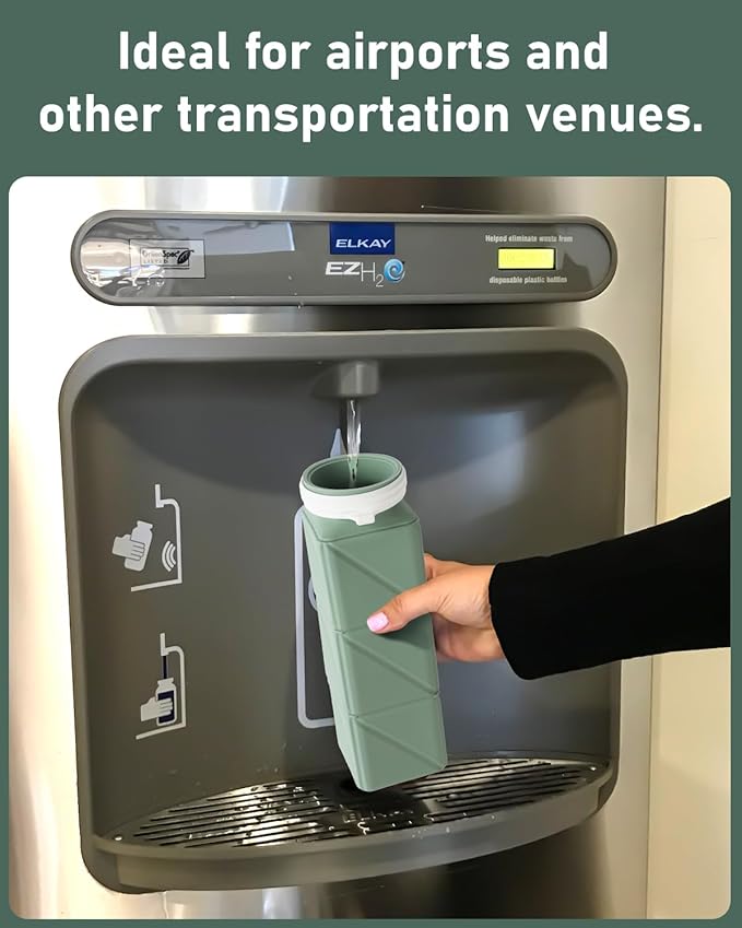 Opard Collapsible Water Bottles 21 Oz - BPA Free, Leak Proof, Foldable Silicone Collapse Water Bottle with Straw, Easy to Compact and Expandable, Travel Essentials Accessories (Green + Blue)