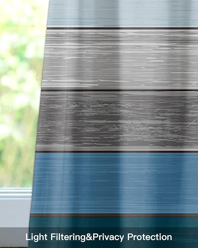 Farmhouse Kitchen Curtains Valances for Windows ,Blue Gray Ocean Hues Rod Pocket Country Window Treatment for Kitchen /Living Room/Bedroom/ Bathroom,60" X 18" -1 Panel, Retro Rustic Barn Wood Texture