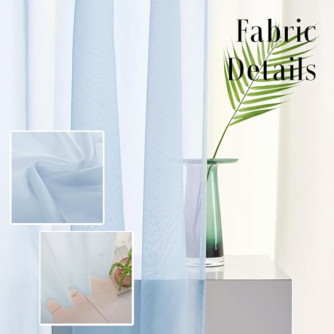 Sky Blue Sheer Curtains 108 Inches Long for Bedroom Rod Pocket Sheer Voile Curtains Panels Light Filtering Baby Blue Sheer Drapes for Windows/Living Room/Boys/Kids Room 52x108 2 Panels