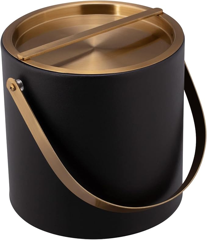 Kraftware 3qt Brushed Gold Arch Handle & Bridge Cover: Black Santa Barbara 3 quart Ice Bucket, Small
