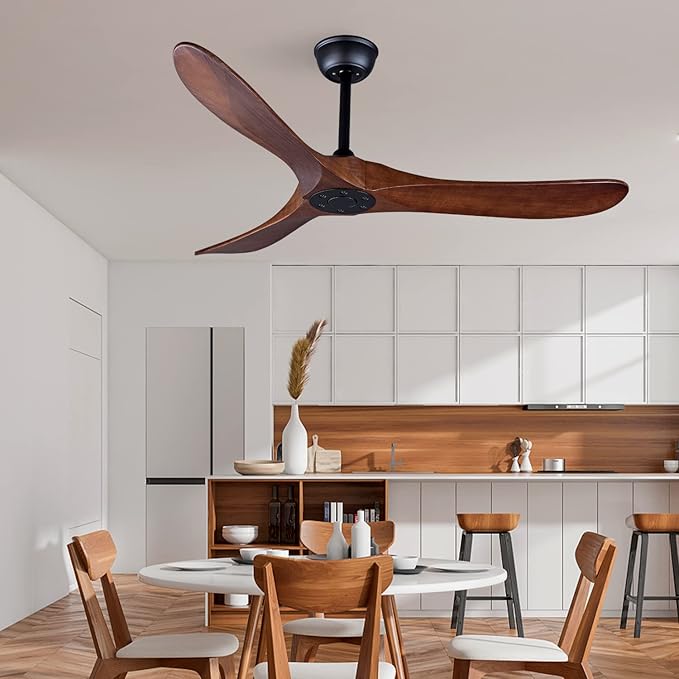 Bigzone 52" Outdoor/Indoor Ceiling Fans Without Lights, Energy Efficient DC Motor, 3 Balsa Wood Blades Ceiling Fan, Wood Ceiling Fan With Remote Control