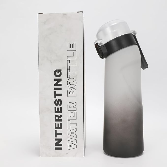 Water Bottle with Flavor Pods 21.9 Oz/650ml Fruit Fragrance Water Bottle Recyclable Sports Air Water Cup Scented Pods for Outdoor (White Black)